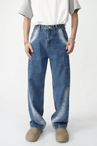 Men's Tie-Dye Washed Straight Leg Jeans - Clothes For Her Online Store