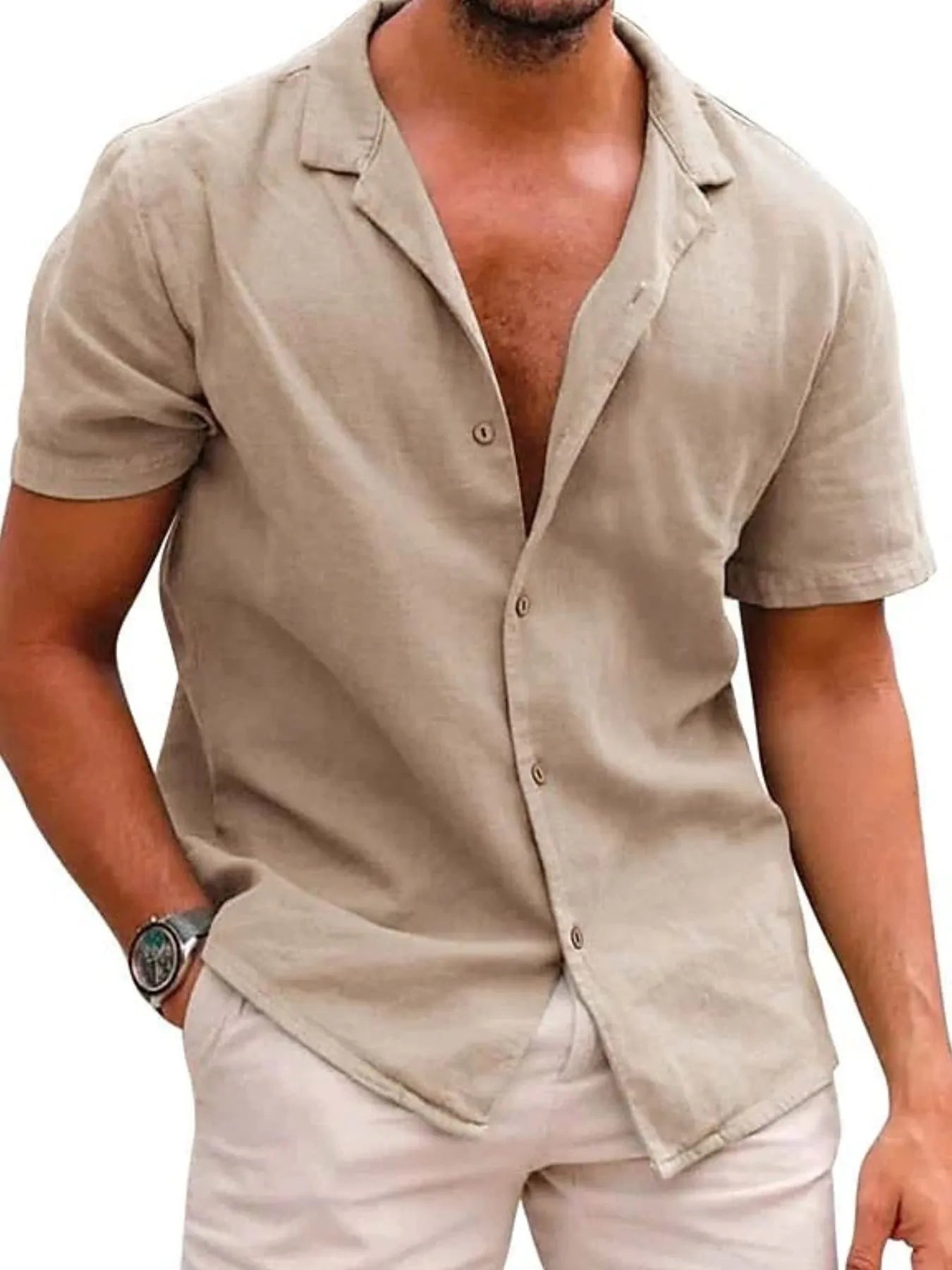 Men's Full Size Classic Short Sleeve Button Down Linen Shirt Plus Size