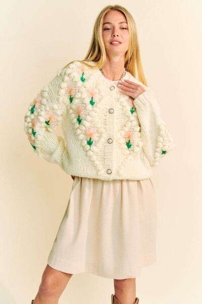 Davi & Dani Floral Pattern Button Down Cardigan - Clothes For Her Online Store