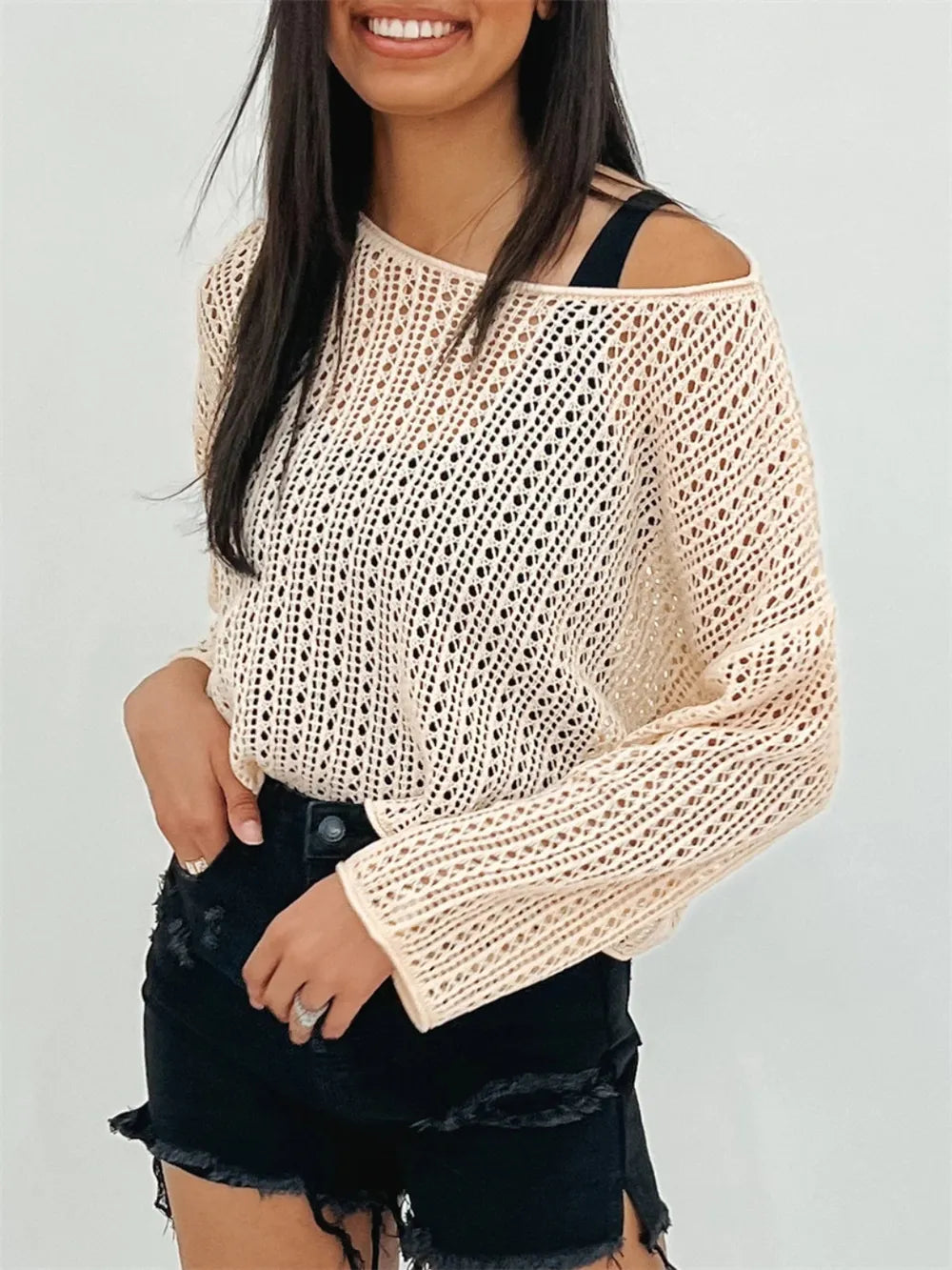 Openwork Long Sleeve Knit Cover Up