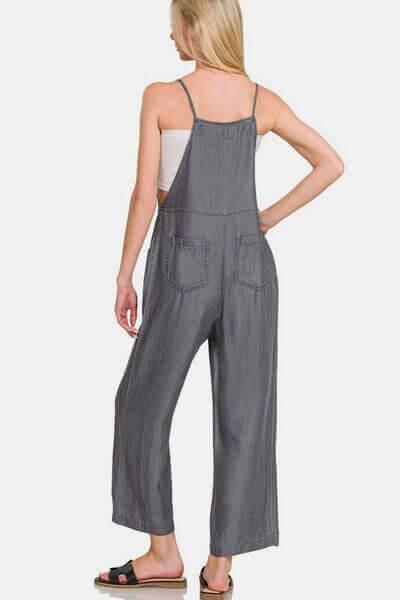 Zenana Washed Adjustable Strap Wide Leg Denim Overalls - Clothes For Her Online Store