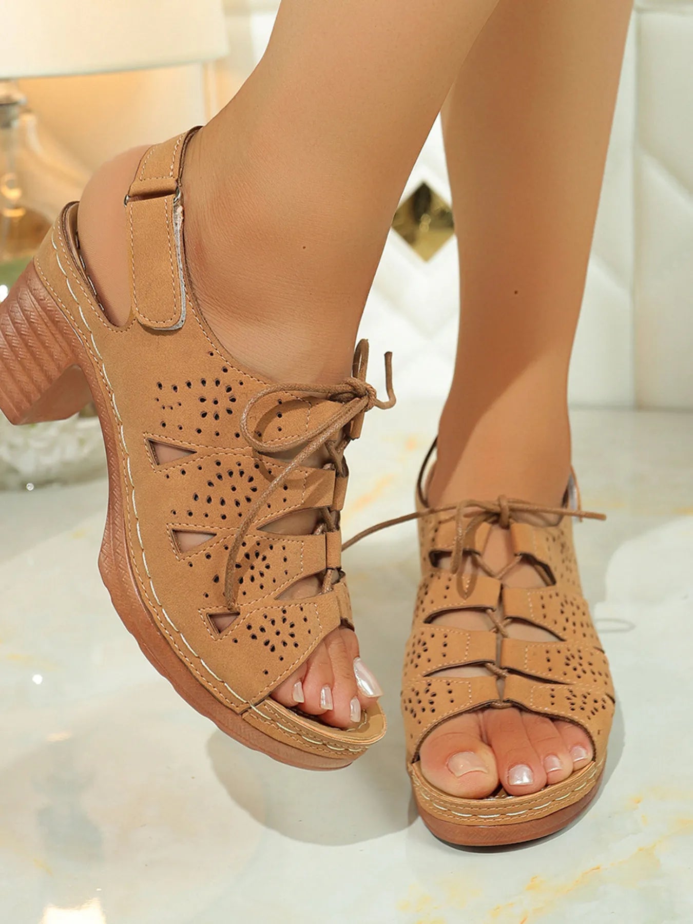 Lace-Up Block Heel Sandals