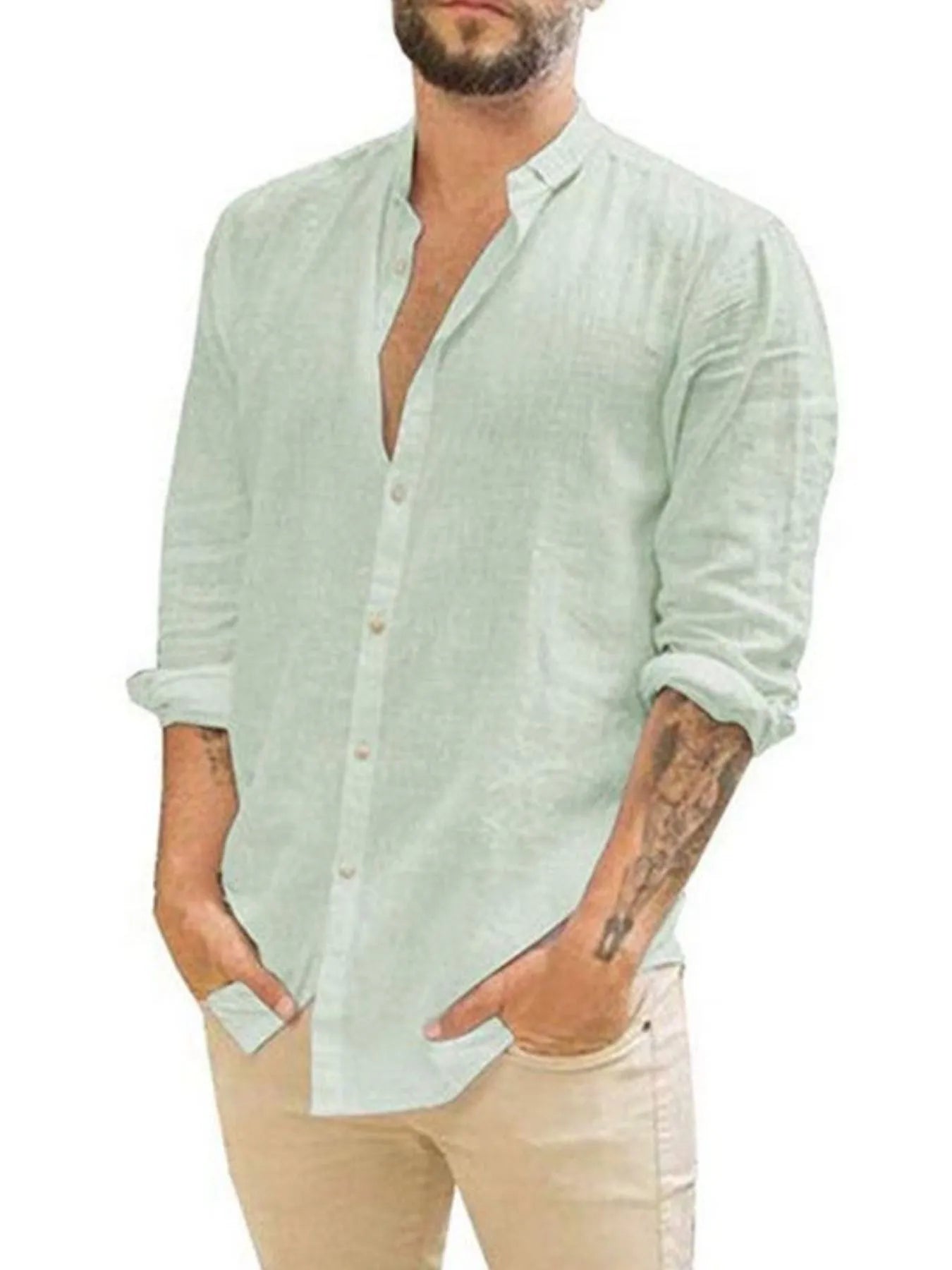 Men's Full Size Casual Linen Button Down Shirt Plus Size