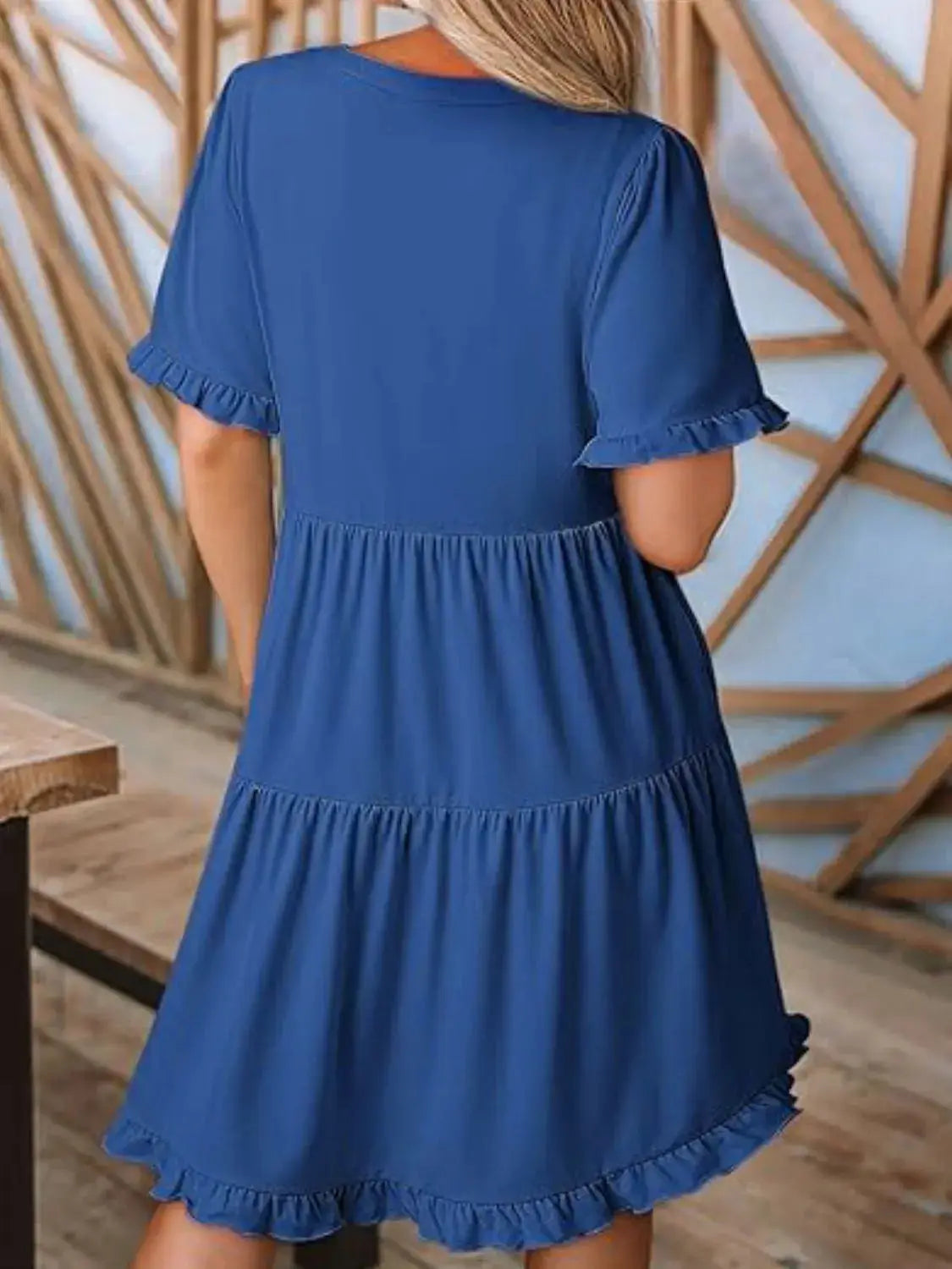Tiered Notched Short Sleeve Mini Dress - Clothes For Her Online Store