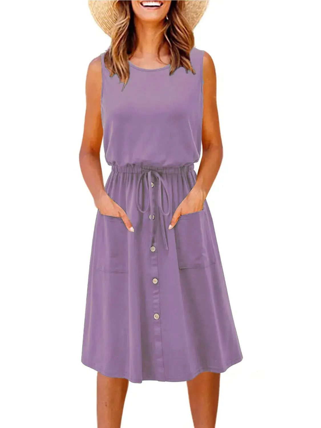 Full Size Round Neck Sleeveless Tank Dress Plus Size - Clothes For Her Online Store