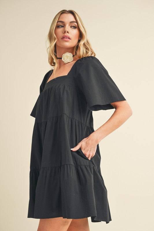 Aemi + Co Square Neck Half Sleeve Tiered Dress