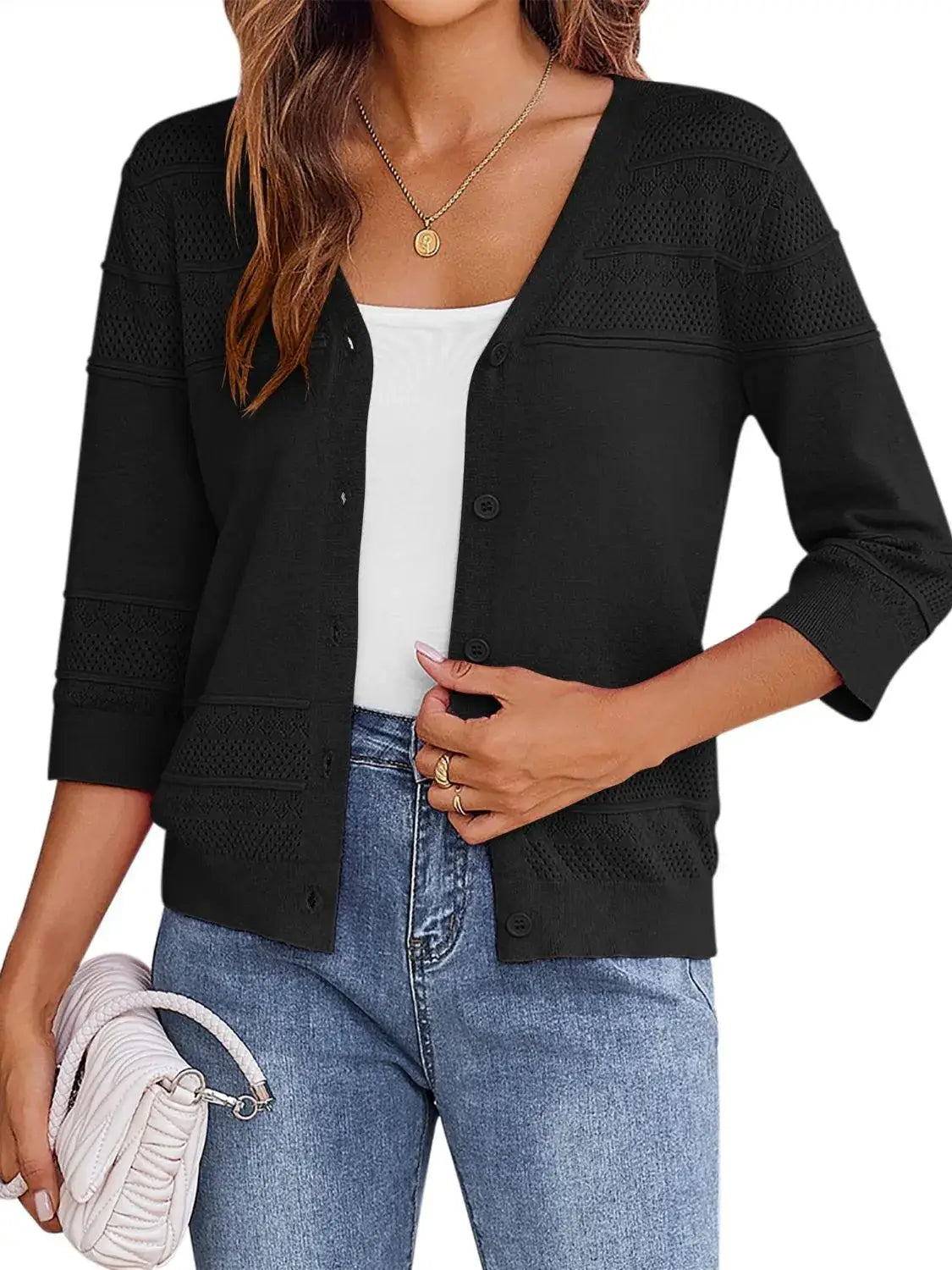 Button Up 3/4 Sleeve Cardigan