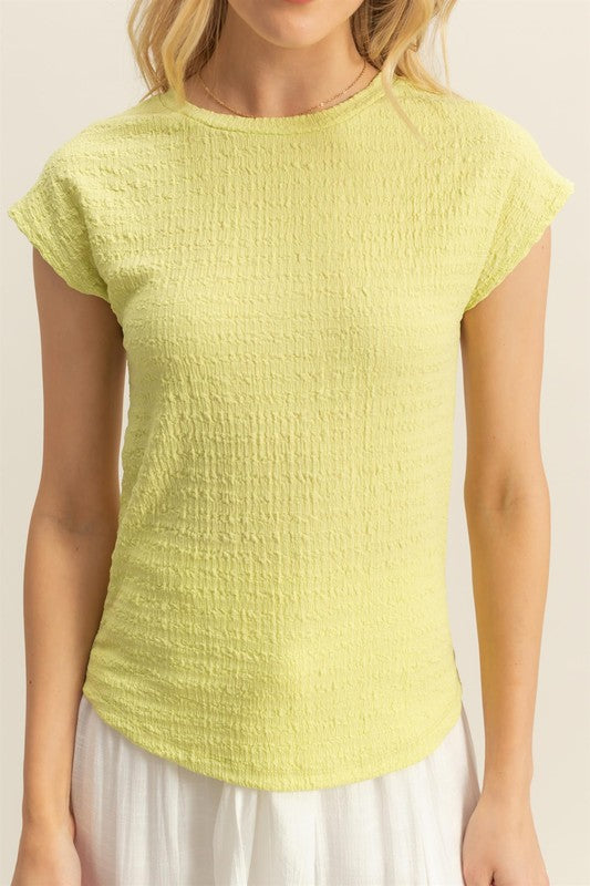 HYFVE Textured Round Neck Cap Sleeve Knit Top - Clothes For Her Online Store