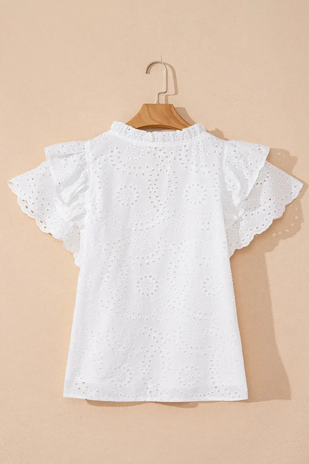 Eyelet Notched Short Sleeve Blouse
