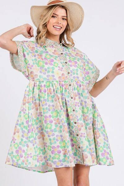 SAGE+FIG Floral Babydoll Short Sleeves Dress - Clothes For Her Online Store