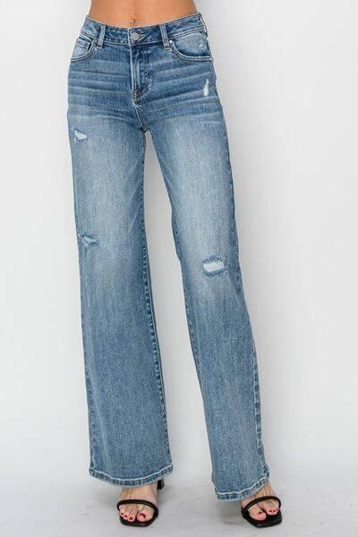 RISEN Full Size High Waist Distressed Wide Leg Jeans - Clothes For Her Online Store