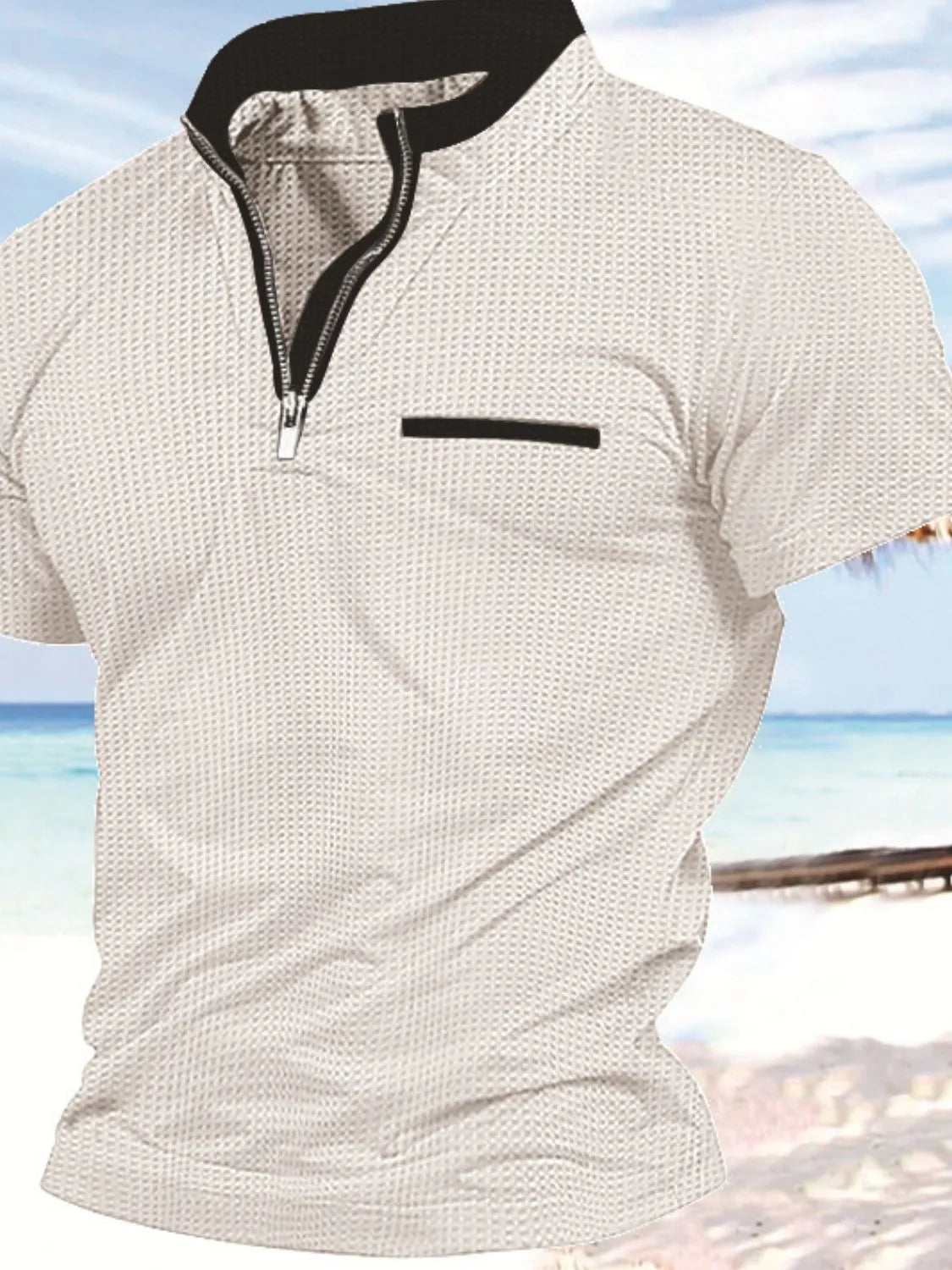 Men's Full Size Zip Collar Short Sleeve Polo Plus Size