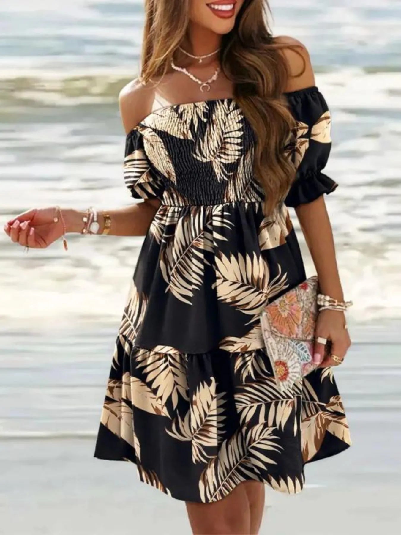 Off Shoulder Smocked Summer Dress