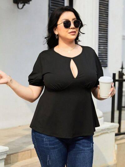 Plus Size Cutout Short Sleeve Blouse - Clothes For Her Online Store