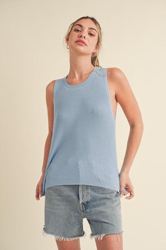 Aemi + Co Ribbed Round Neck Knit Tank