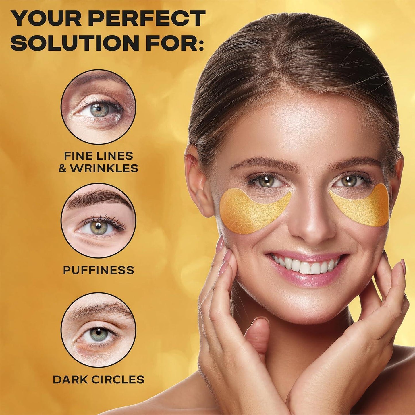 24K Gold Under Eye Patches for Dark Circles: 60 PCS Golden Hydrogel Eye Pads