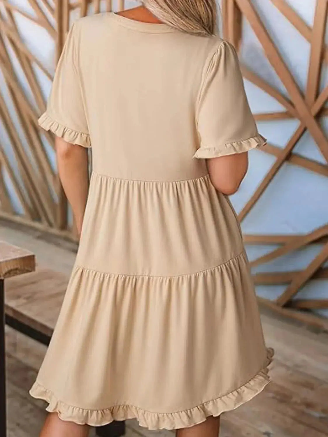 Tiered Notched Short Sleeve Mini Dress - Clothes For Her Online Store