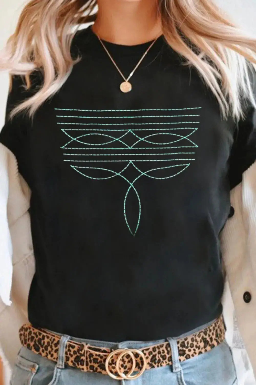 Embroidered Round Neck Short Sleeve T-Shirt - Clothes For Her Online Store