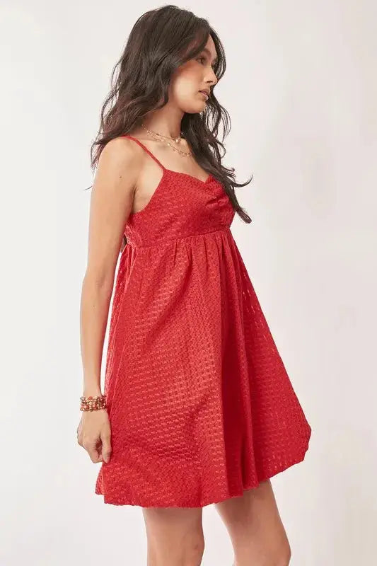 Davi & Dani Textured Sweetheart Neckline Bubble Hem Dress - Clothes For Her Online Store
