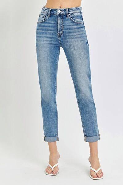 Risen Full Size High Rise Cropped Roll Up Jeans - Clothes For Her Online Store