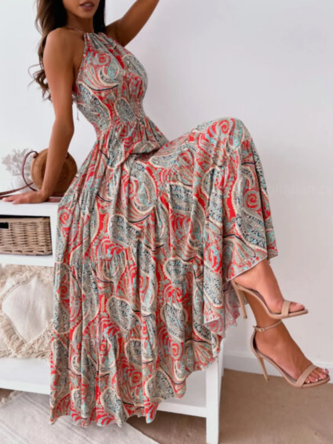 Printed Halter Neck Maxi Dress