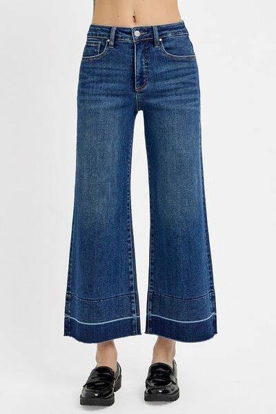 RISEN Full Size Tummy Control High Rise Crop Wide Hem Jeans Plus Size - Clothes For Her Online Store
