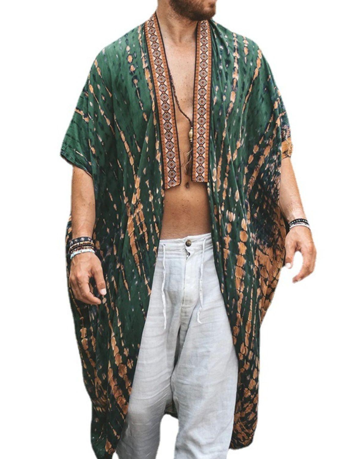 Men's Plus Size Printed Open Front Cover-Up - Clothes For Her Online Store