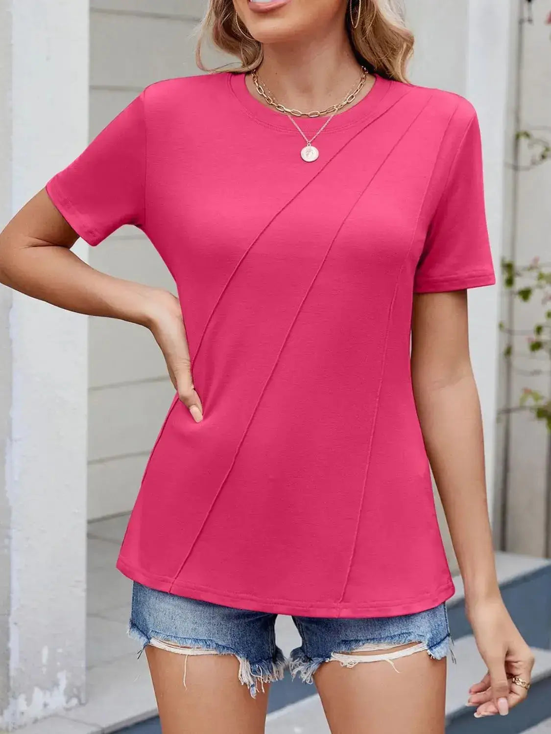 Round Neck Short Sleeve T-Shirt - Clothes For Her Online Store
