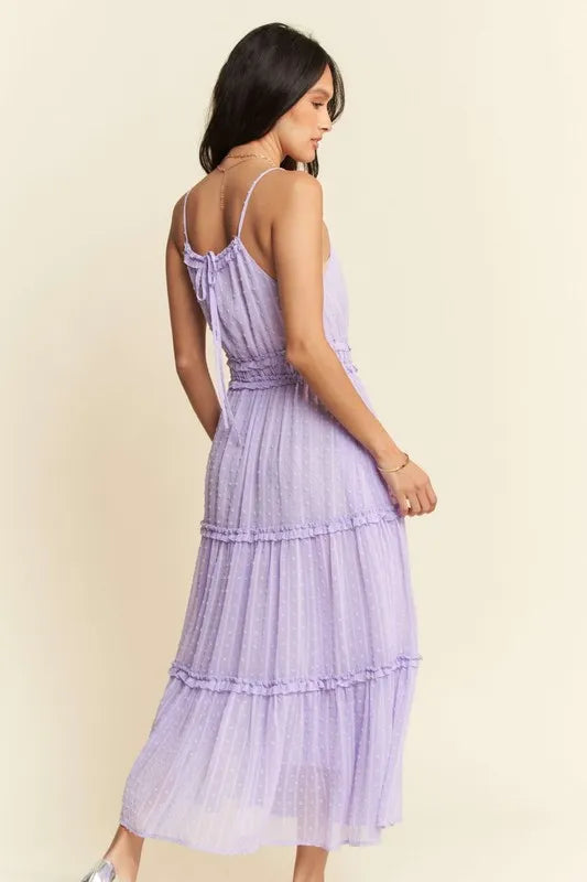 Davi & Dani Texture Swiss Dot Ruffle Square Neck Midi Dress