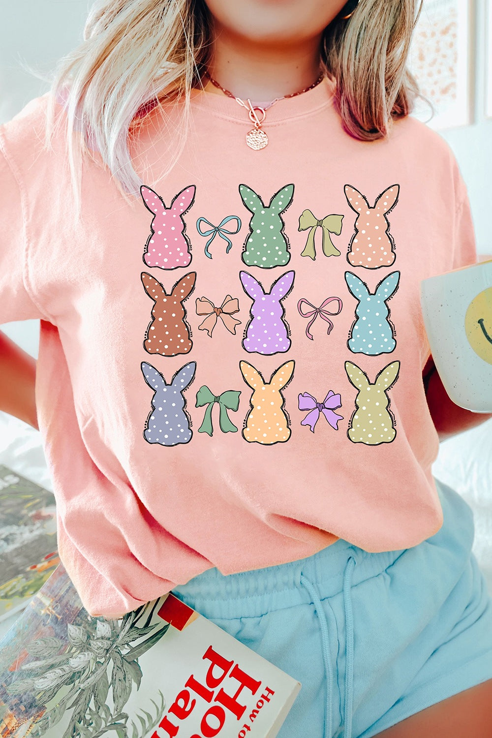 Dotty Bunny Bow Graphic Short Sleeve T-Shirt - Clothes For Her Online Store