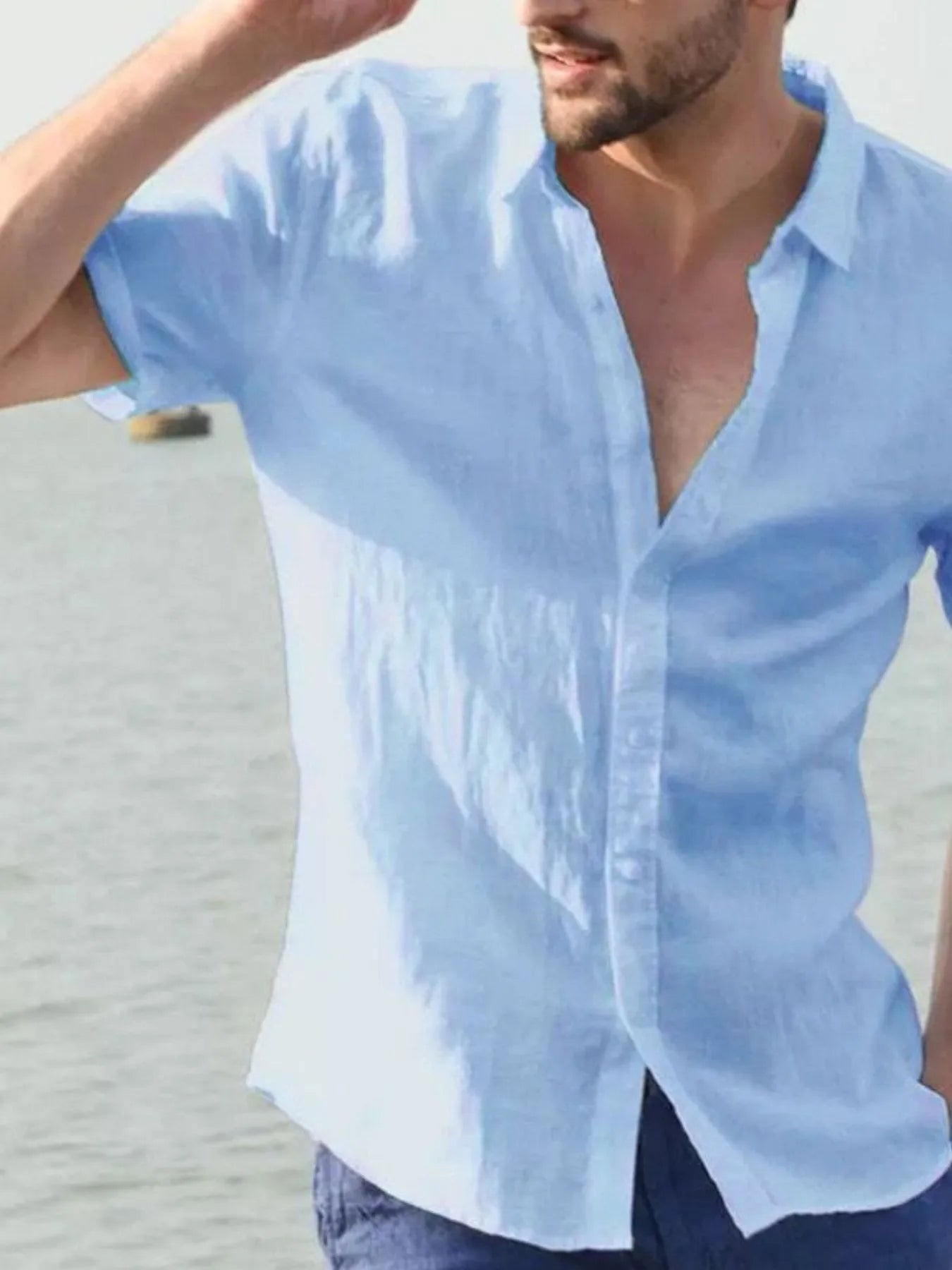 Men's Full Size Classic Linen Button Down Short Sleeve Shirt Plus Size