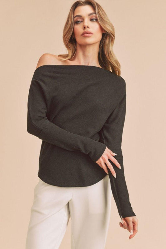 Aemi + Co One Shoulder Long Sleeve Knit Top