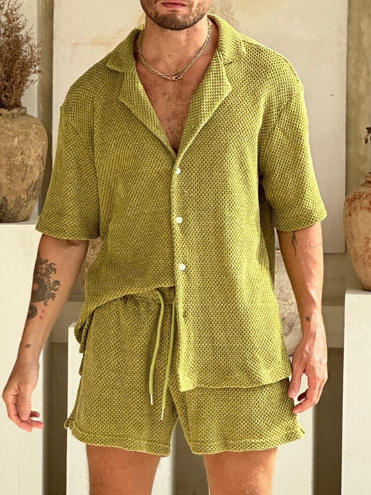 Men's Plus Size Button Down Half Sleeve Top and Shorts Set - Clothes For Her Online Store