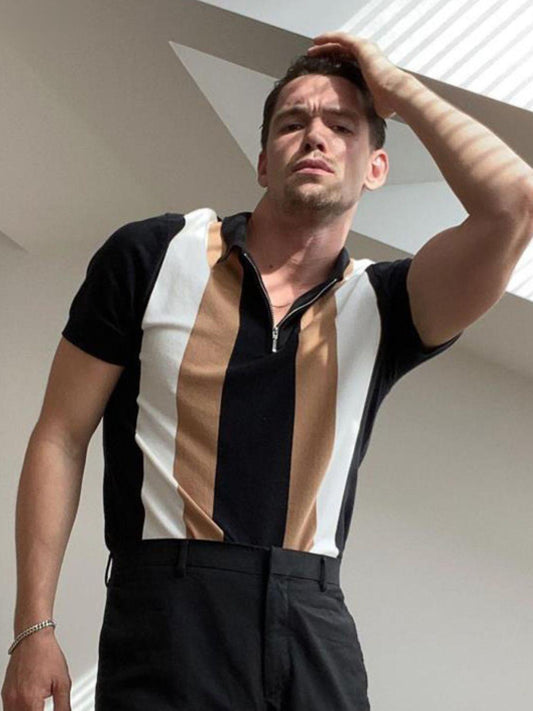 Men's Full Size Color Block Short Sleeve Polo Shirt Plus Size - Clothes For Her Online Store
