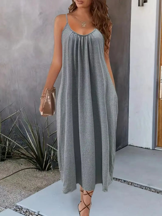 Full Size Scoop Neck Cami Dress with Pockets Plus Size