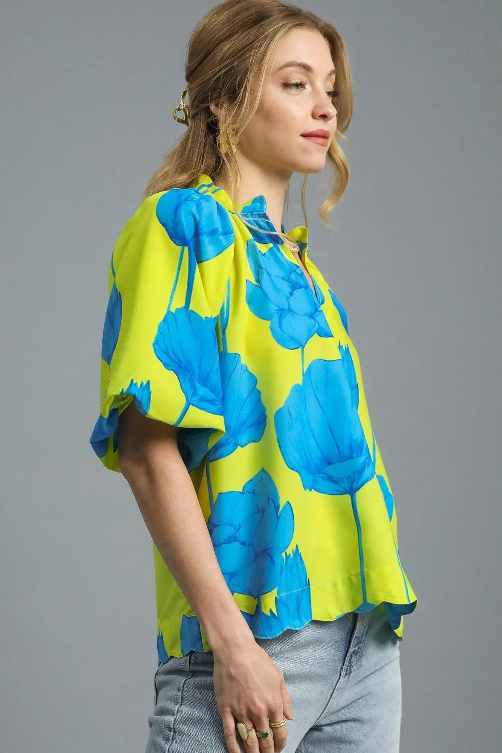 Umgee Floral Print Relaxed Fit Summer Blouse