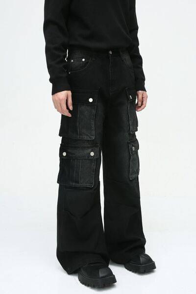 Multi-Pocket Cargo Wide-Leg Jeans