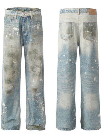 Men's Waste Soil Style Straight Leg Jeans