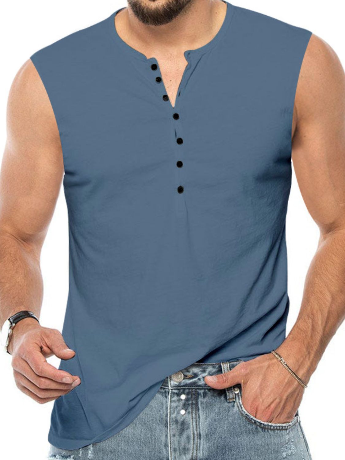 Men's Full Size Button Detail Tank Plus Size