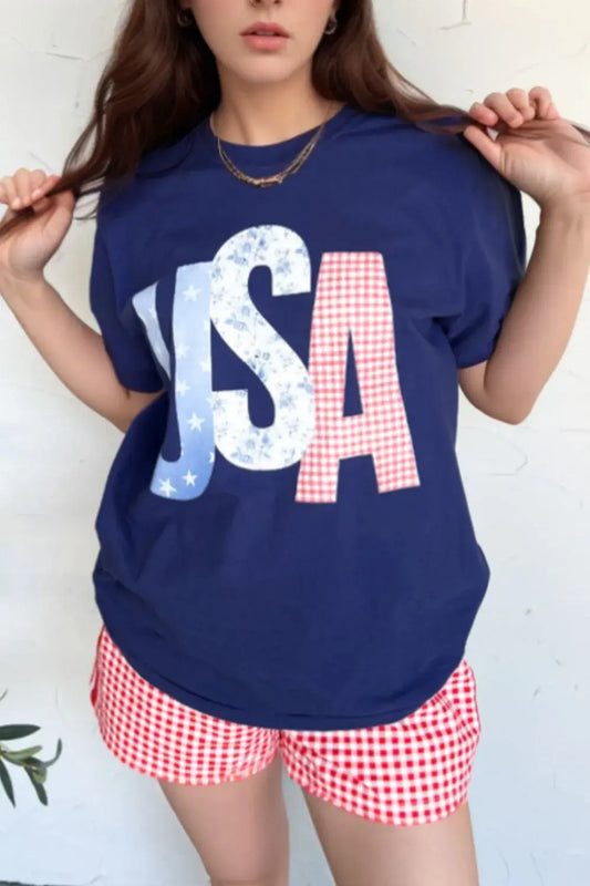 USA Letter Round Neck T-Shirt