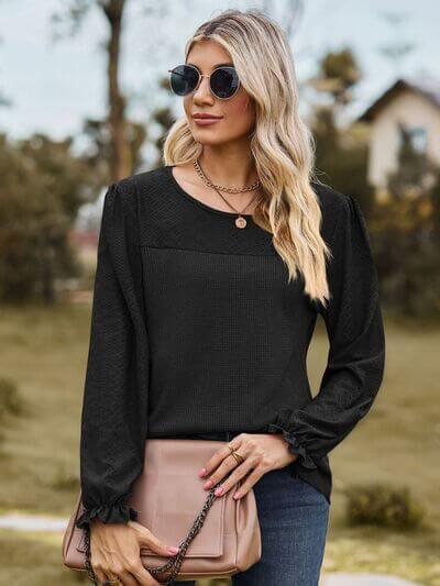 Round Neck Flounce Sleeve Top