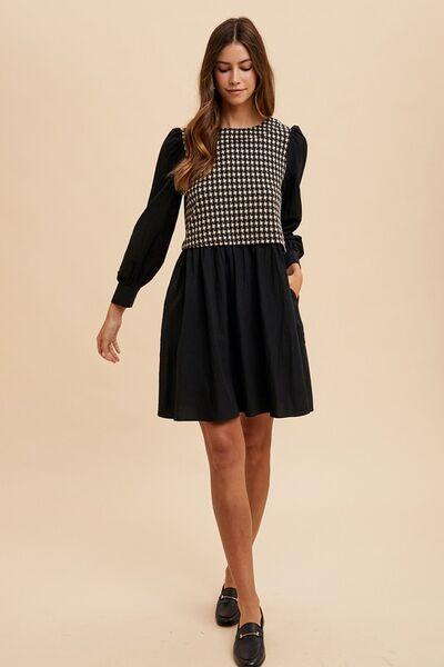 Annie Wear Tie Back Plaid Round Neck Mini Dress - Clothes For Her Online Store