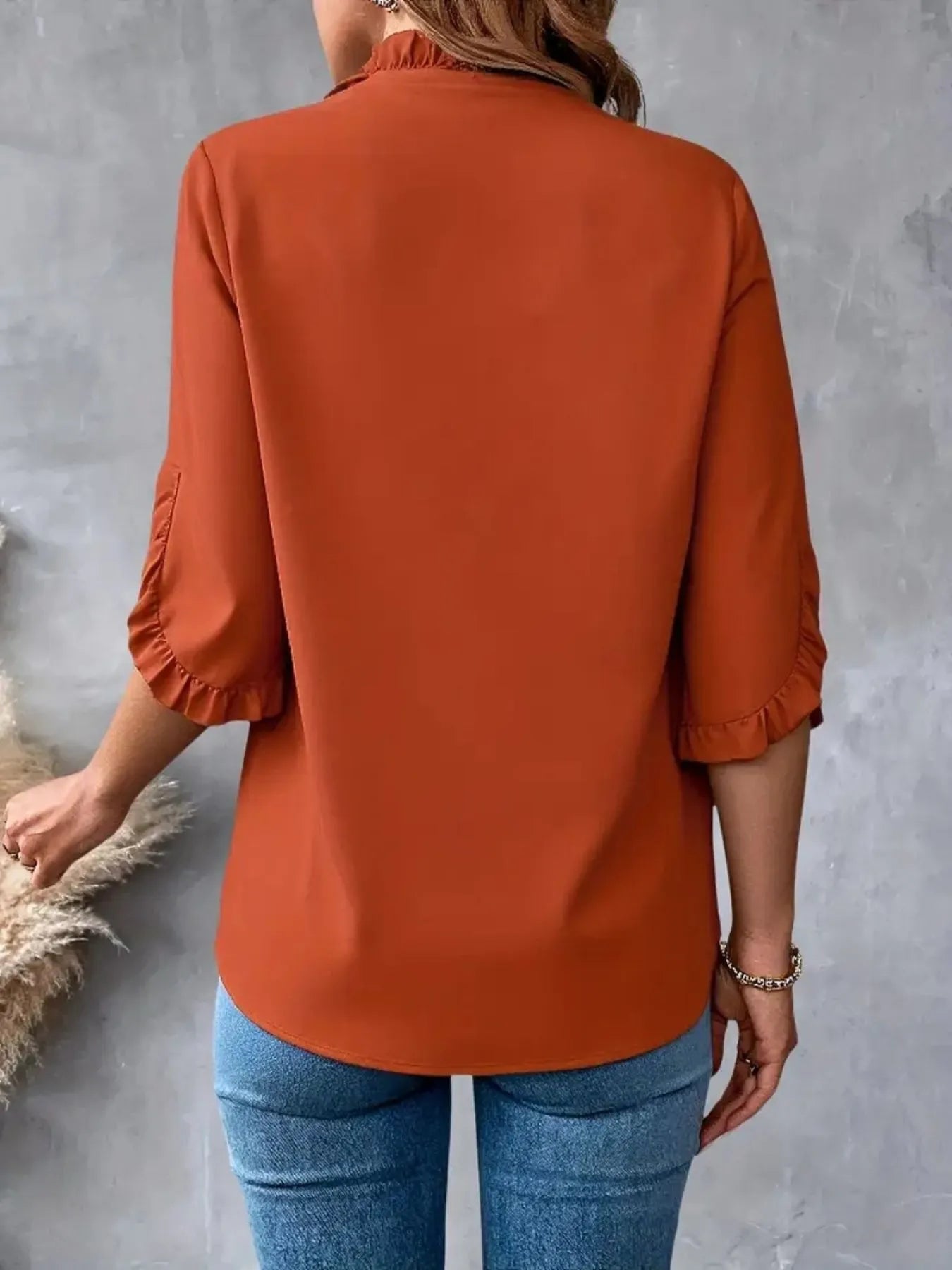 Ruffled V-Neck Short Sleeve Blouse