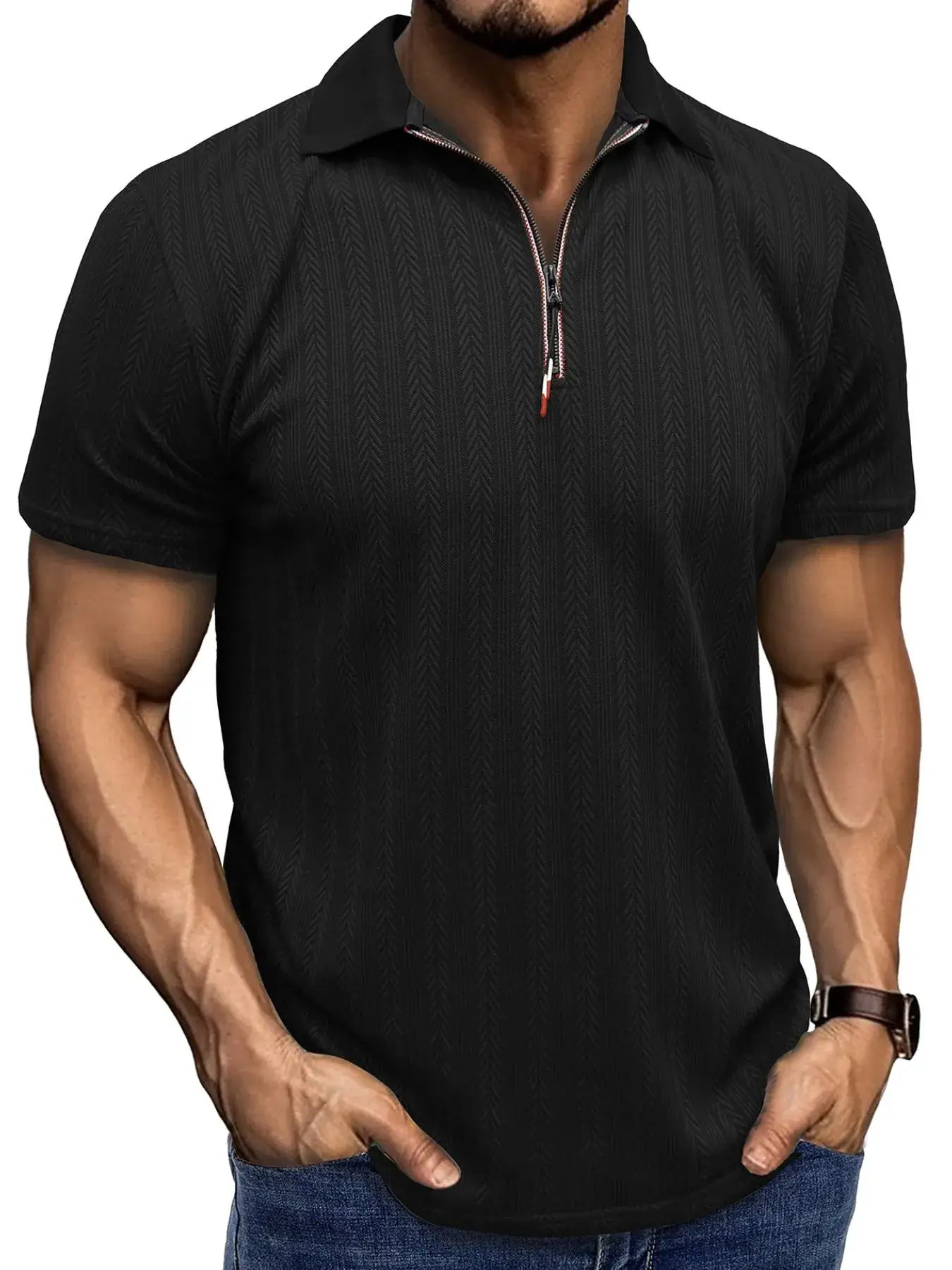Men's Textured Quarter-Zip Polo Shirt