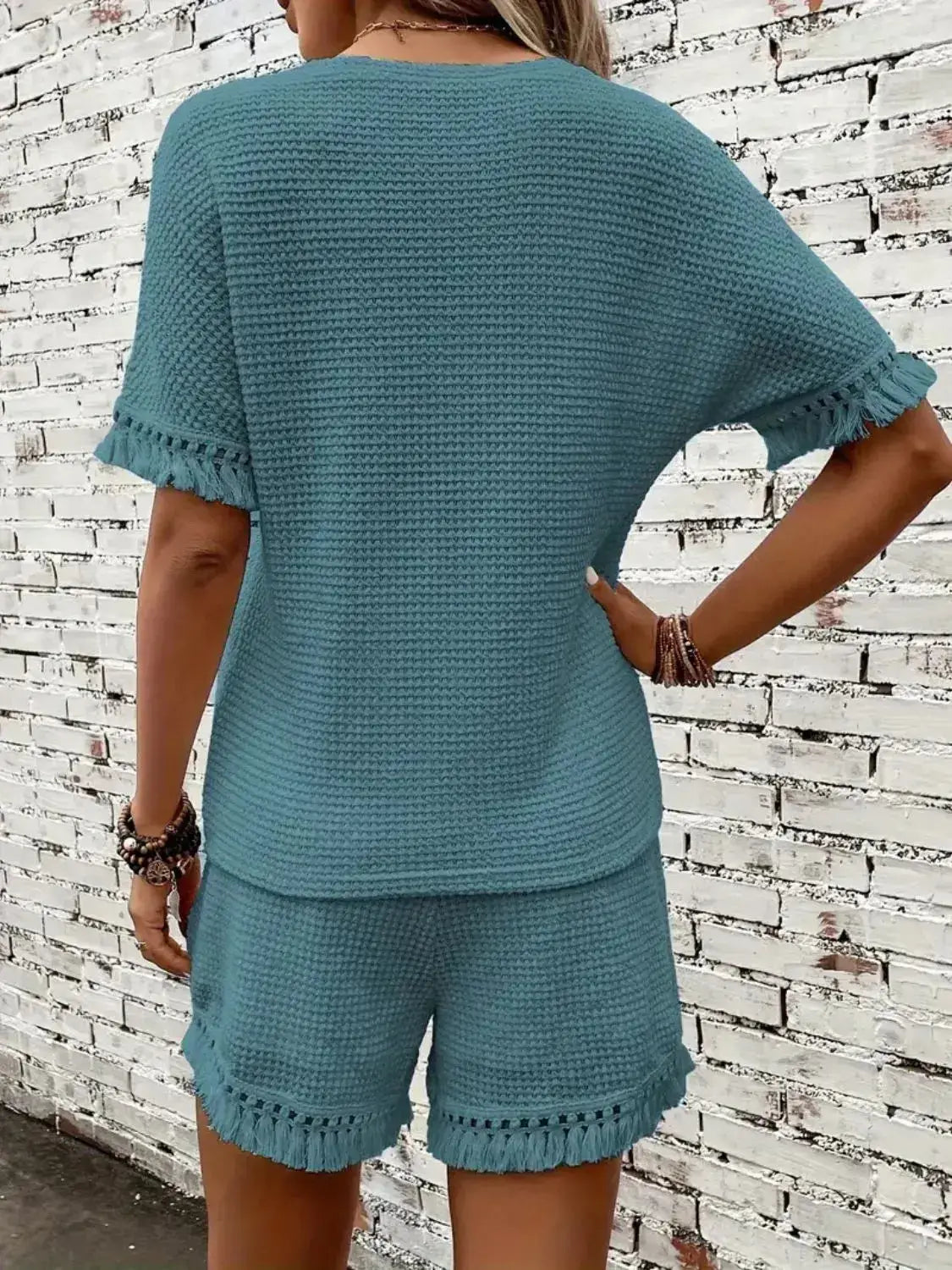 Tassel Round Neck Top and Shorts Set - Clothes For Her Online Store