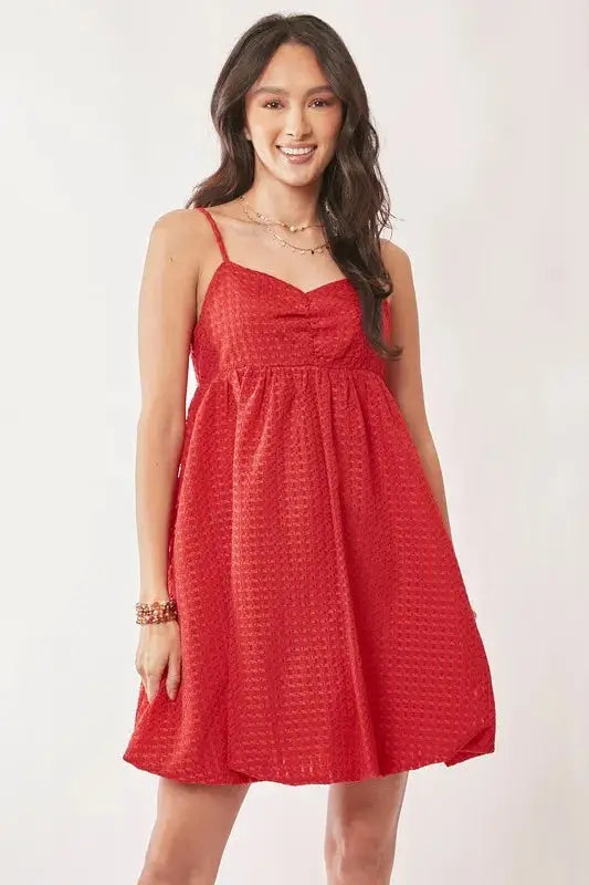 Davi & Dani Textured Sweetheart Neckline Bubble Hem Dress - Clothes For Her Online Store