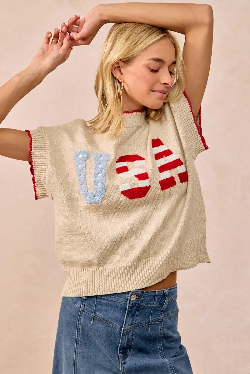 BiBi USA Patchwork Sweater Vest Top With Contrast Detail