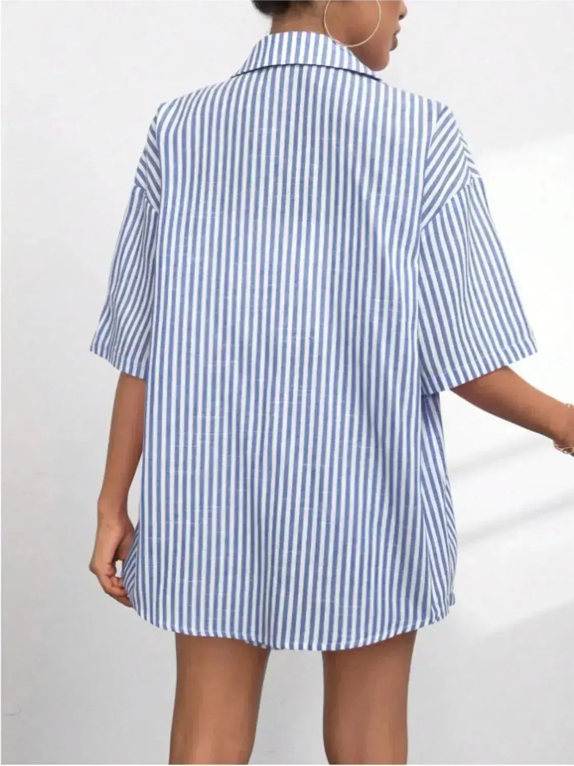 Striped Button Up Shirt and Shorts Set - Clothes For Her Online Store