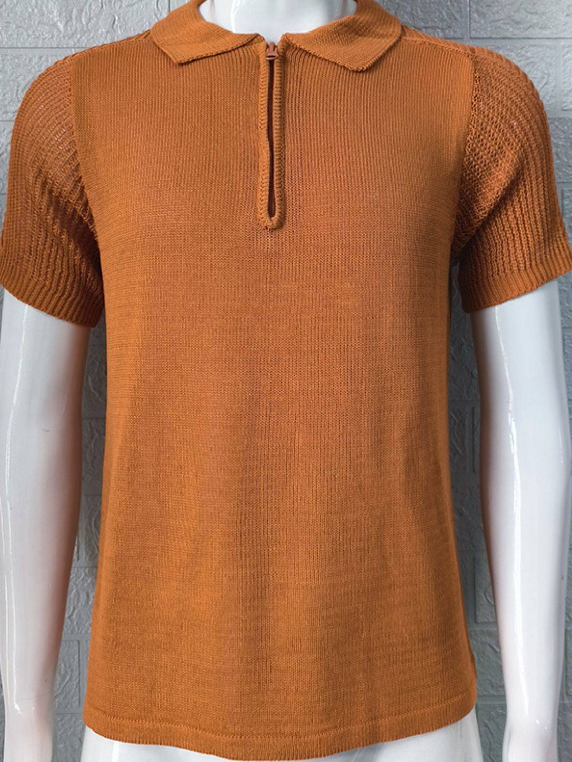 Men's Collared Neck Quarter Zip Knit Polo