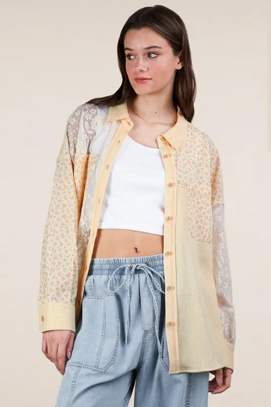VERY J Plus Size Contrast Ribbed Knit Lace Shacket